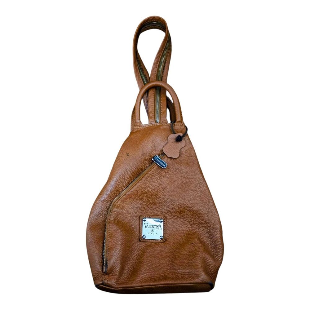 Valentina Italia Leather Backpack Purse Brown Pebbled Convertible Sling Handbag
